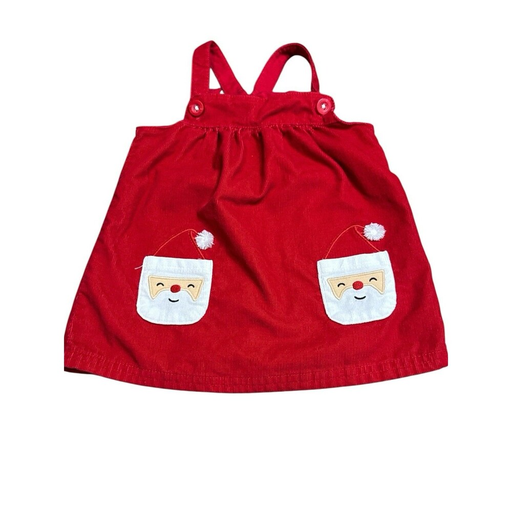 Carters Santa Red Corduroy Jumper‎ Dress Size 6 Mths Adjustable Straps Christmas